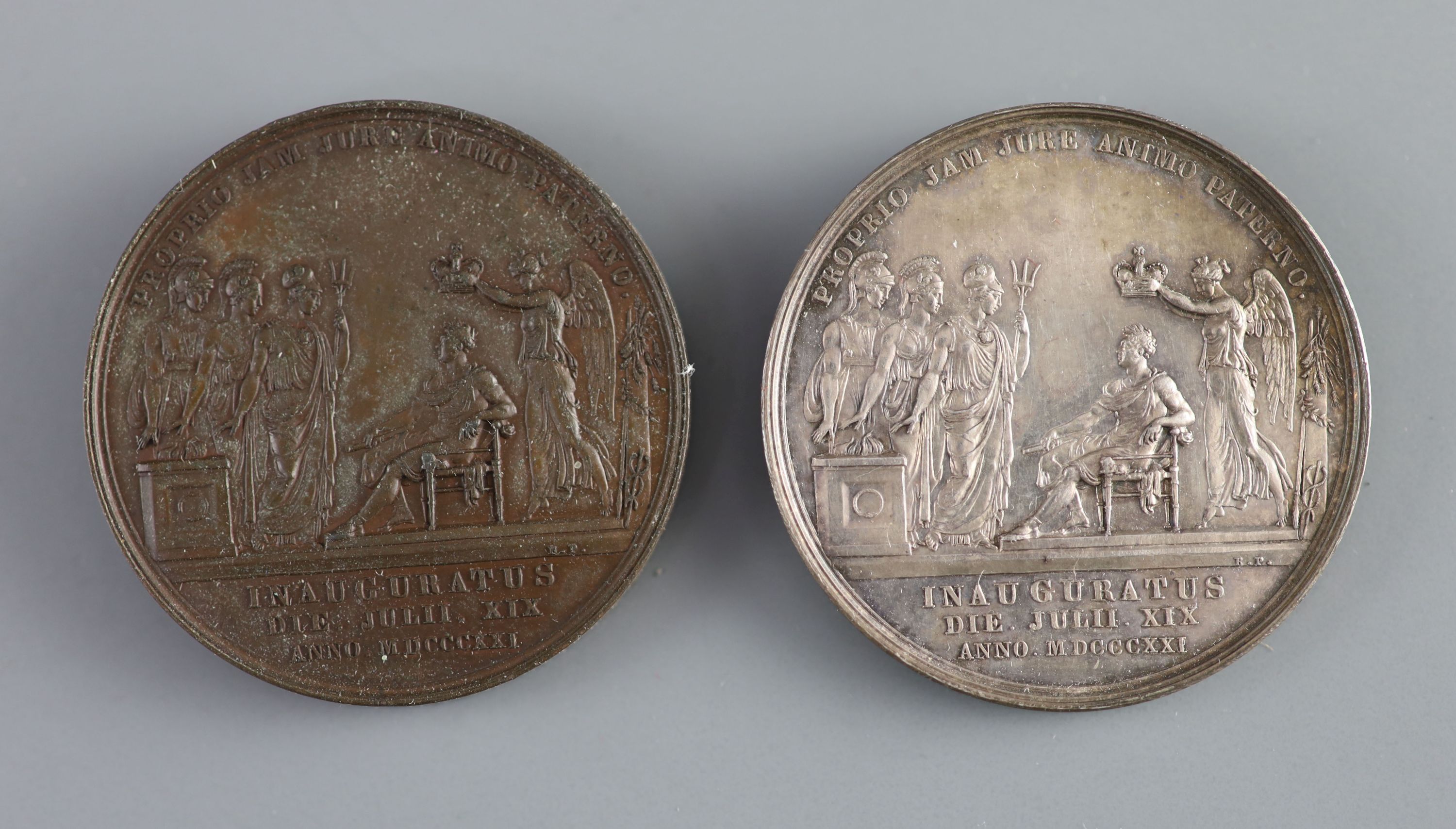 British Medals, George IV, Coronation 1821, the official silver and copper medals, by Benedetto Pistrucci, Both 35mm (2)